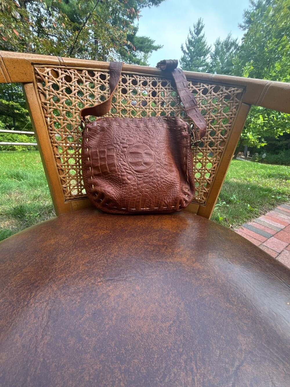 Handmade Brown Crocodile Embossed Leather Crossbody Bag